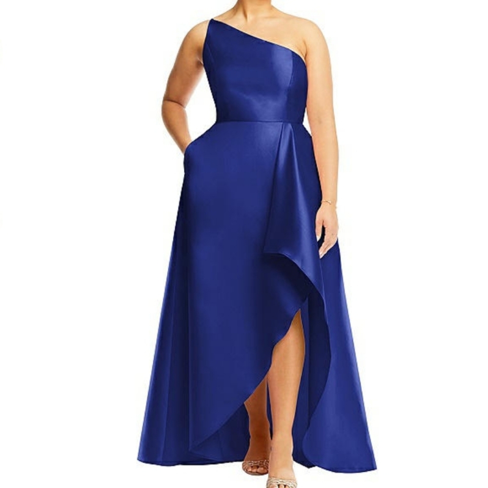 Alfred Sung Satin Gown D831 Classic Blue NWT Size 2